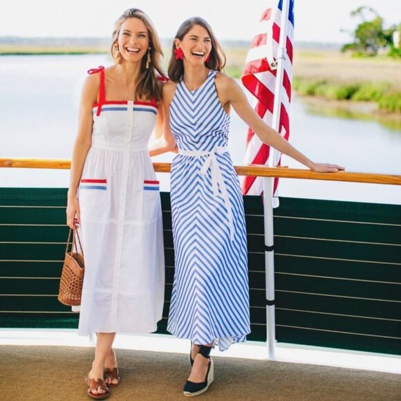 Nautical Boat Print Cotton Midi Dress, US 6 - Picture 7 of 8